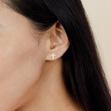 Load image into Gallery viewer, 14k Gold Cross Earrings - Gia